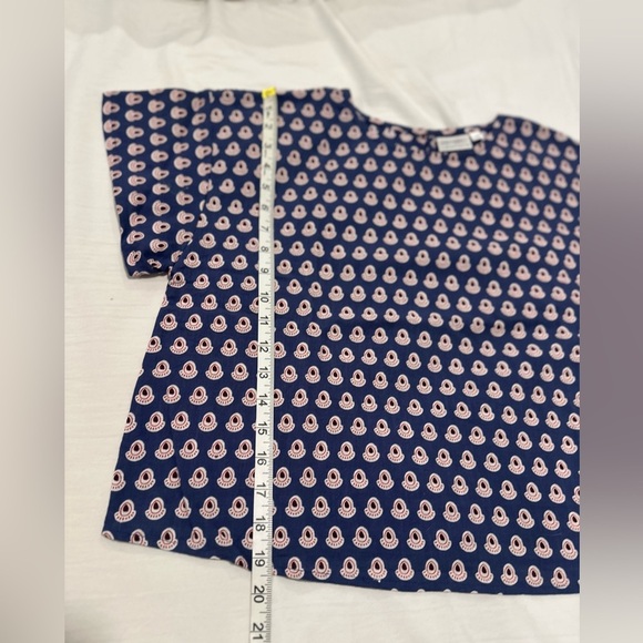 Womens S/M Cotton Boxy Lightweight blue/ red Repeat Oval Abstract Pattern Blouse - Picture 3 of 15